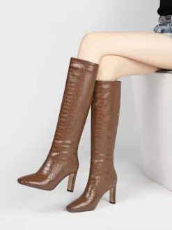 Bottes à Talons Hauts Femme avec Bout Pointu en Cuir Synthétique Unicolore