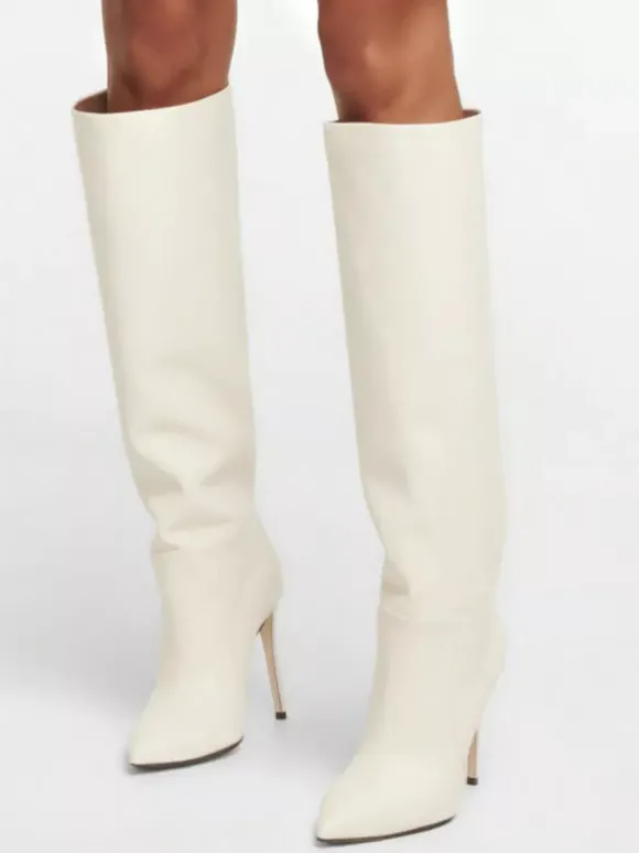 Bottes à Talons Hauts Femme en Cuir Synthétique avec Bout Rond Unicolore