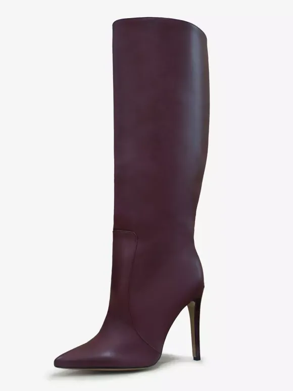 Bottes à Talons Hauts Femme en Cuir Synthétique avec Bout Rond Unicolore