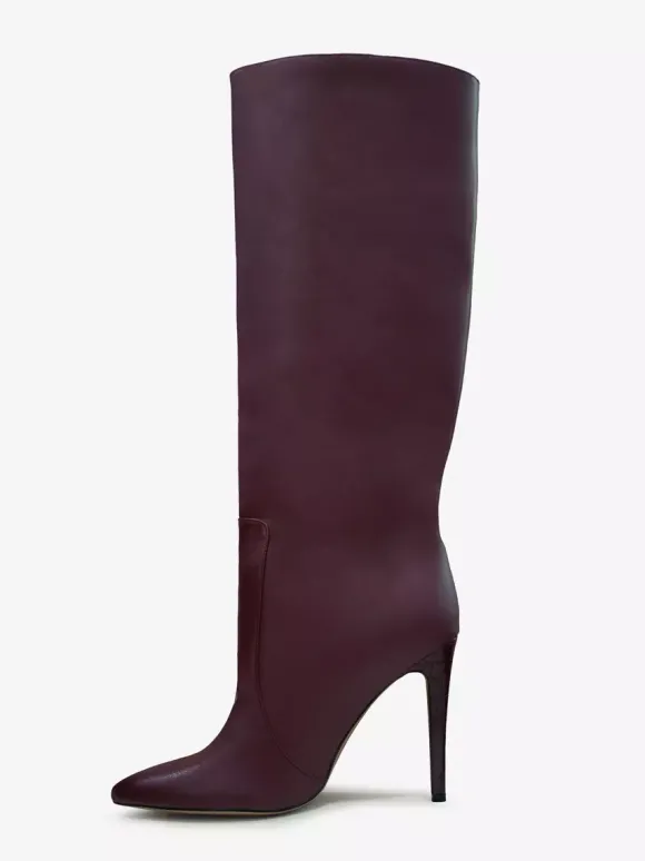 Bottes à Talons Hauts Femme en Cuir Synthétique avec Bout Rond Unicolore