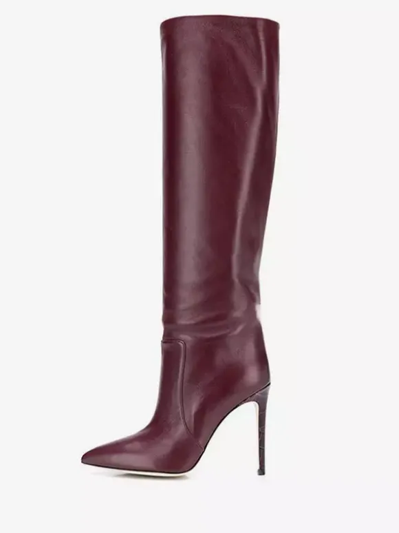 Bottes à Talons Hauts Femme en Cuir Synthétique avec Bout Rond Unicolore