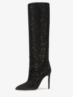 Bottes à Talons Hauts Femme en Cuir Synthétique avec Bout Rond en Paillettes Unicolore