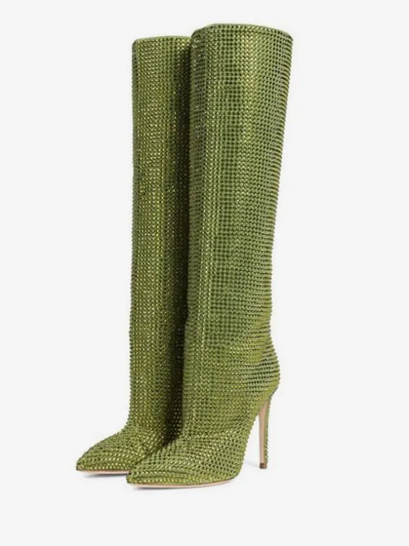 Bottes à Talons Hauts Femme en Cuir Synthétique avec Bout Rond en Paillettes Unicolore