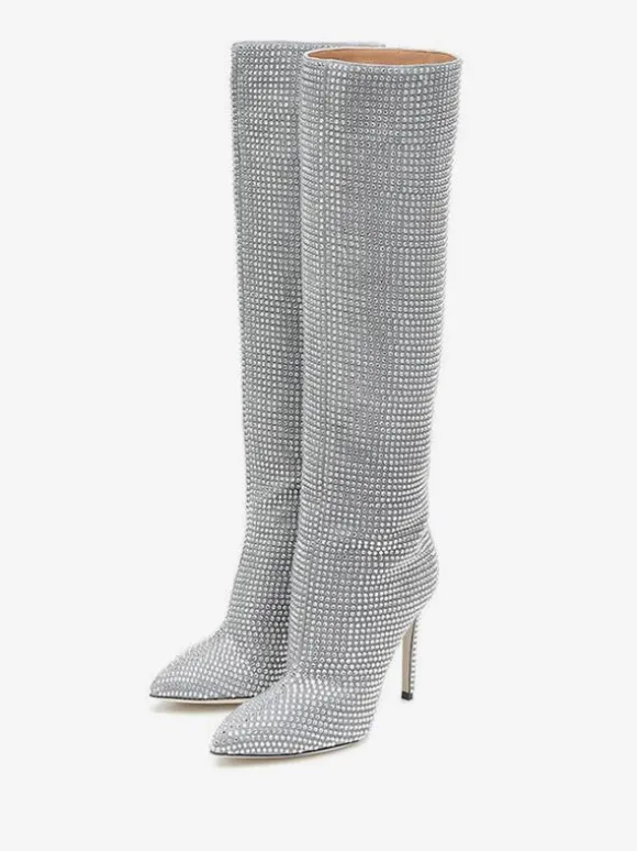 Bottes à Talons Hauts Femme en Cuir Synthétique avec Bout Rond en Paillettes Unicolore