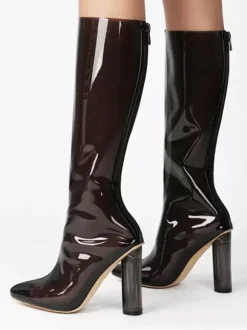 Bottes à talons hauts sexy à bout pointu et fermeture éclair pour fête bottes blanches hautes au-dessus du genou