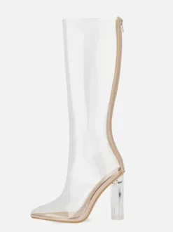 Bottes à talons hauts sexy à bout pointu et fermeture éclair pour fête bottes blanches hautes au-dessus du genou