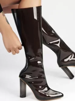 Bottes à talons hauts sexy à bout pointu et fermeture éclair pour fête bottes blanches hautes au-dessus du genou