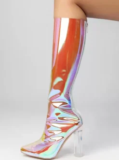 Bottes à talons hauts sexy à bout pointu et fermeture éclair pour fête bottes blanches hautes au-dessus du genou