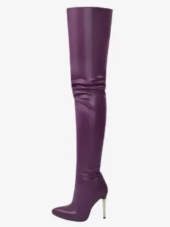 Bottes à talons hauts sexy bout pointu talon aiguille cuissardes bleues femme