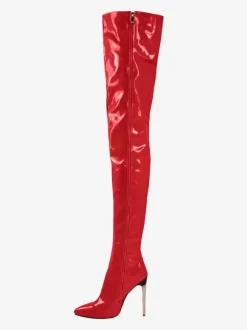 Bottes à talons hauts sexy bout pointu talon aiguille cuissardes bleues femme