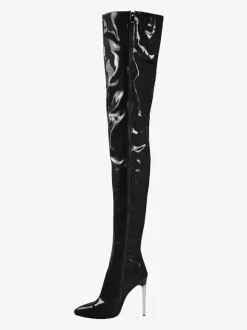 Bottes à talons hauts sexy bout pointu talon aiguille cuissardes bleues femme