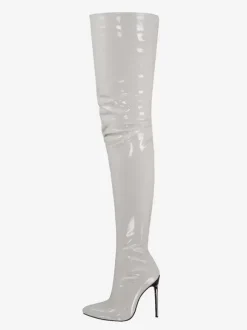 Bottes à talons hauts sexy bout pointu talon aiguille cuissardes bleues femme