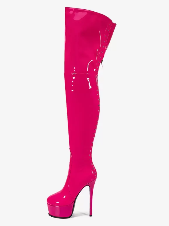 Bottes à talons hauts sexy à bout rond avec fermeture éclair et talon aiguille style streetwear bottes hautes noires en PU bottes au-dessus du genou