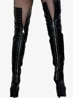 Bottes à talons hauts sexy à bout rond avec fermeture éclair et talon aiguille style streetwear bottes hautes noires en PU bottes au-dessus du genou