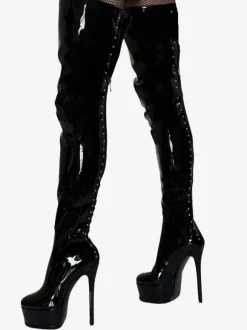 Bottes à talons hauts sexy à bout rond avec fermeture éclair et talon aiguille style streetwear bottes hautes noires en PU bottes au-dessus du genou