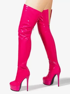 Bottes à talons hauts sexy à bout rond avec fermeture éclair et talon aiguille style streetwear bottes hautes noires en PU bottes au-dessus du genou