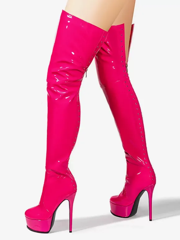 Bottes à talons hauts sexy à bout rond avec fermeture éclair et talon aiguille style streetwear bottes hautes noires en PU bottes au-dessus du genou
