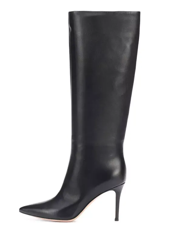Bottes à Talons Hauts à Zip en Cuir Synthétique Unicolore