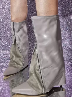 Bottes à volants femmes bottes à talons hauts avec fermeture éclair patchwork grande taille