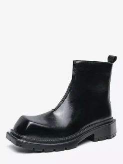 Bottines à bout carré pour homme semelle plateforme antidérapante bottines courtes robustes pour l'extérieur et l'hiver