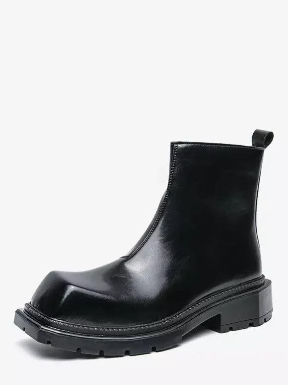 Bottines à bout carré pour homme semelle plateforme antidérapante bottines courtes robustes pour l'extérieur et l'hiver