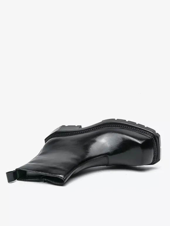 Bottines à bout carré pour homme semelle plateforme antidérapante bottines courtes robustes pour l'extérieur et l'hiver