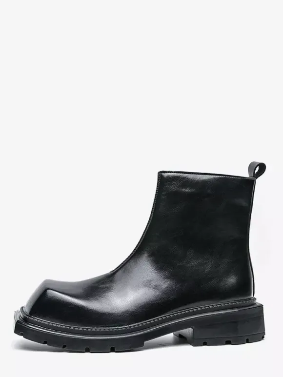 Bottines à bout carré pour homme semelle plateforme antidérapante bottines courtes robustes pour l'extérieur et l'hiver
