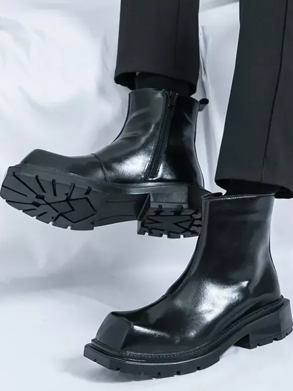 Bottines à bout carré pour homme semelle plateforme antidérapante bottines courtes robustes pour l'extérieur et l'hiver