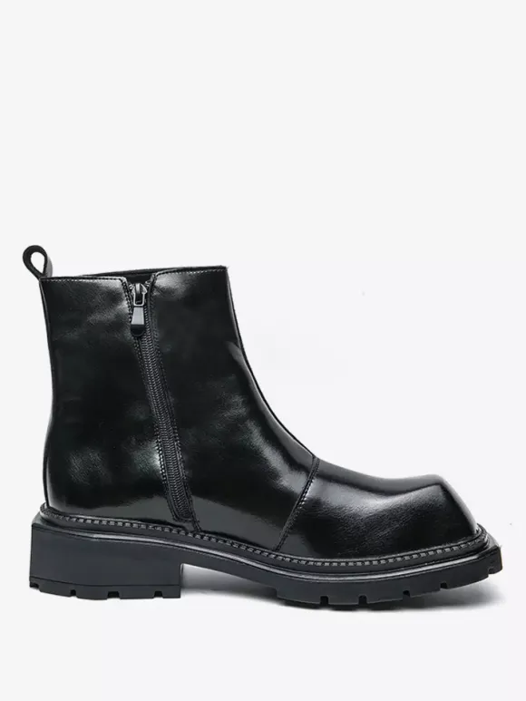 Bottines à bout carré pour homme semelle plateforme antidérapante bottines courtes robustes pour l'extérieur et l'hiver