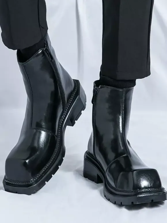 Bottines à bout carré pour homme semelle plateforme antidérapante bottines courtes robustes pour l'extérieur et l'hiver