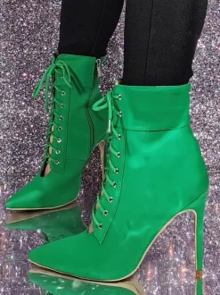 Bottines à bout pointu et talon aiguille vertes pour femmes