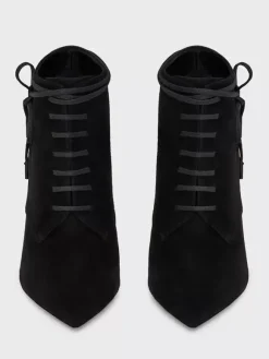 Bottines à lacets en daim pour femmes bottines noires à bout pointu et à talons hauts