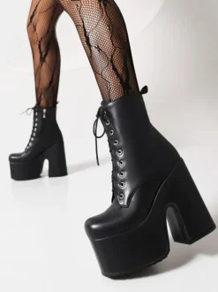 Bottines à lacets pour femmes  bottines à bout rond et talon épais