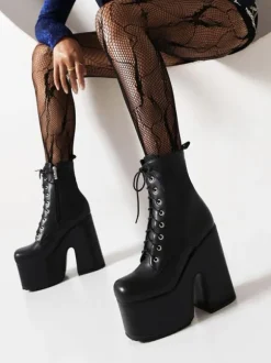 Bottines à lacets pour femmes  bottines à bout rond et talon épais