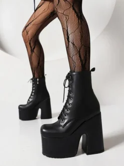 Bottines à lacets pour femmes  bottines à bout rond et talon épais