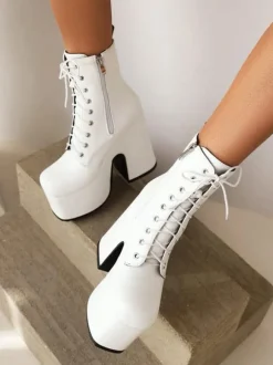 Bottines à lacets pour femmes  bottines à bout rond et talon épais
