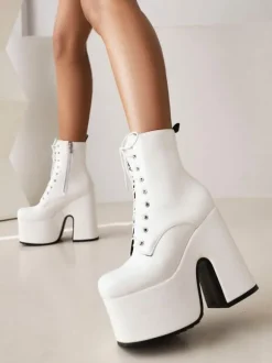 Bottines à lacets pour femmes  bottines à bout rond et talon épais