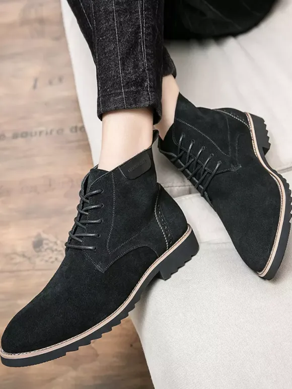 Bottines à lacets pour homme en daim et cuir antidérapant