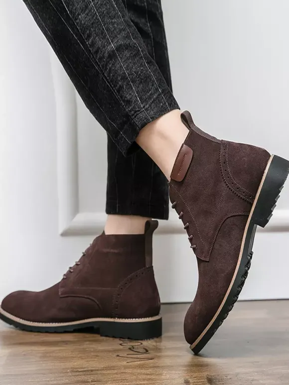 Bottines à lacets pour homme en daim et cuir antidérapant