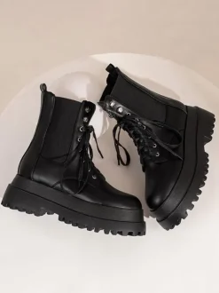 Bottines à Plateforme à Zip en Cuir Synthétique Unicolore