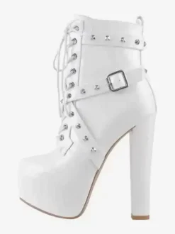 Bottines à rivets noirs pour femmes bottines à bout rond et à talons épais