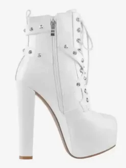 Bottines à rivets noirs pour femmes bottines à bout rond et à talons épais