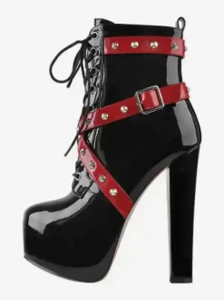 Bottines à rivets noirs pour femmes bottines à bout rond et à talons épais