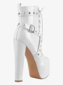 Bottines à rivets noirs pour femmes bottines à bout rond et à talons épais