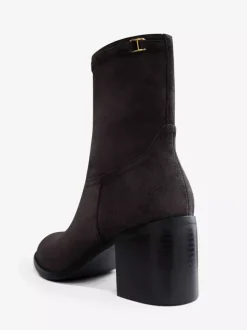 Bottines à talon épais et bout rond en daim marron foncé pour femmes