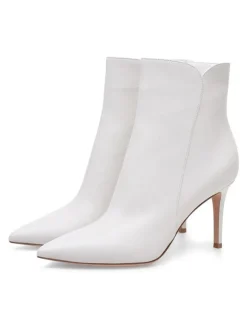 Bottines à Talons Hauts à Zip en Cuir Synthétique Unicolore