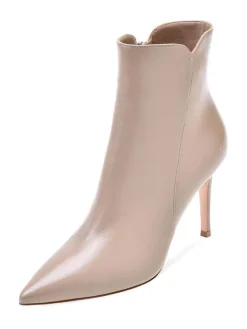 Bottines à Talons Hauts à Zip en Cuir Synthétique Unicolore