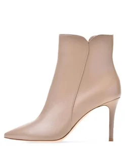 Bottines à Talons Hauts à Zip en Cuir Synthétique Unicolore