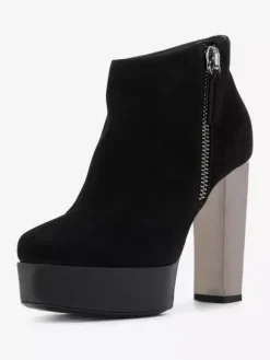 Bottines à Talons Hauts à Zip en Cuir Synthétique Unicolore