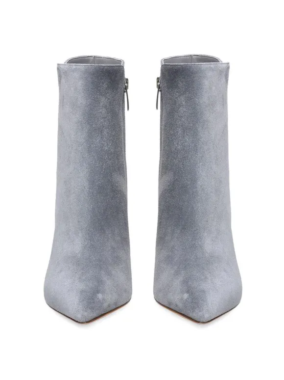 Bottines à Talons Hauts à Zip en Cuir Synthétique Unicolore